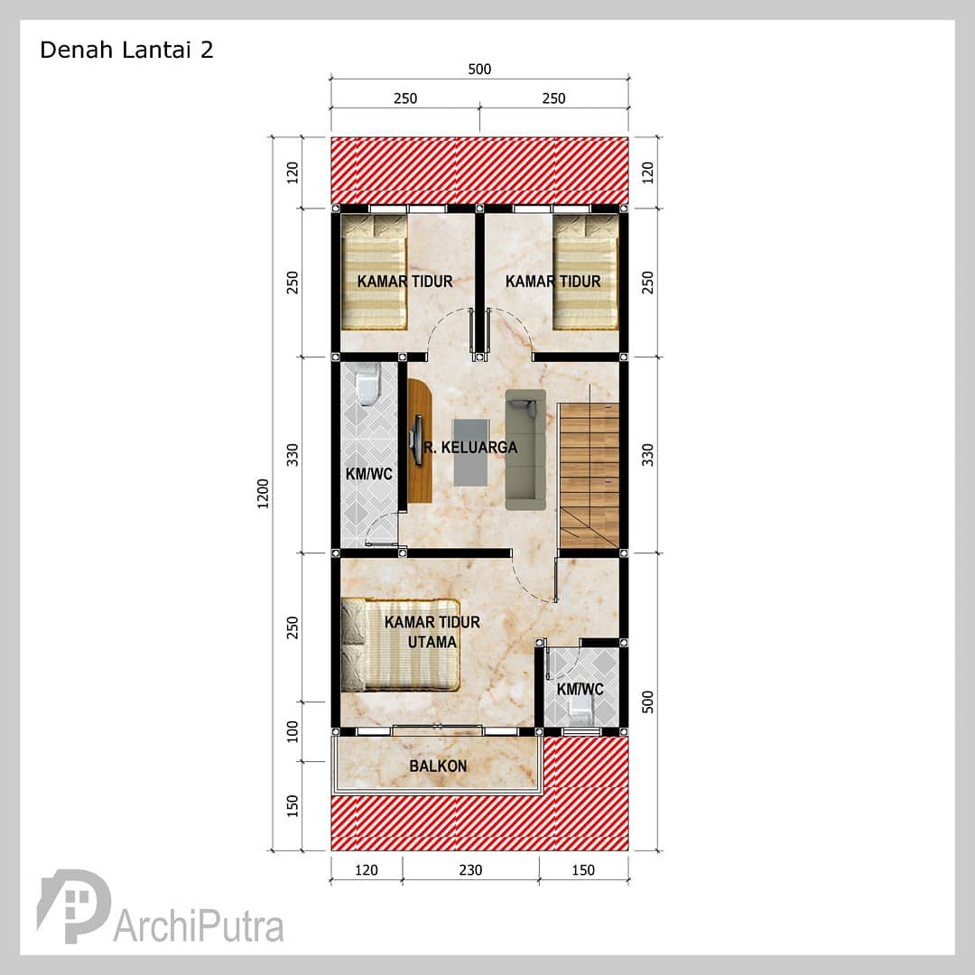 Desain rumah 5x12 Meter 2Lantai