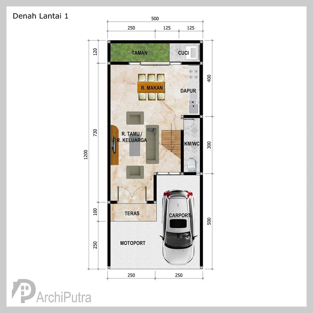 Desain rumah 5x12 Meter 2Lantai