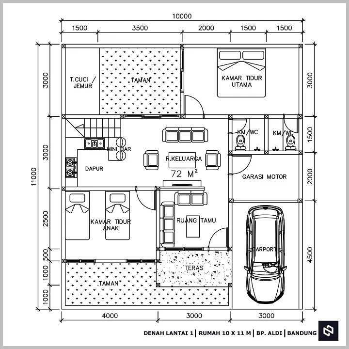 Desain rumah 10x11 Meter 2Lantai