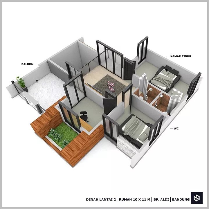 Desain rumah 10x11 Meter 2Lantai