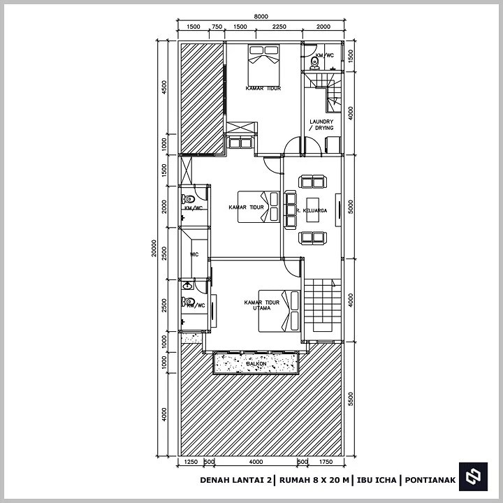 Desain rumah 8x20 Meter 2Lantai