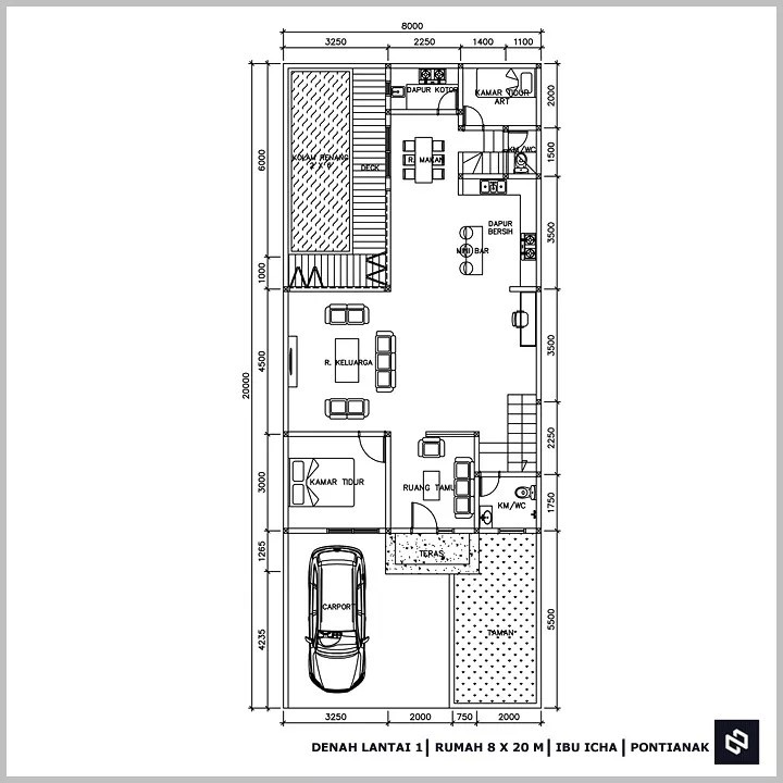 Desain rumah 8x20 Meter 2Lantai