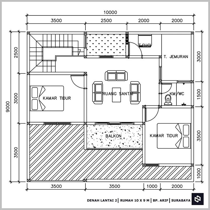 Desain rumah 10x9 Meter 2Lantai