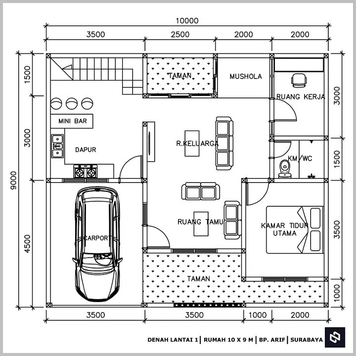 Desain rumah 10x9 Meter 2Lantai