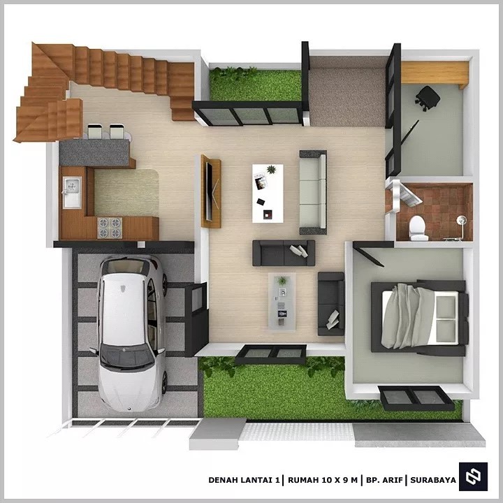 Desain rumah 10x9 Meter 2Lantai