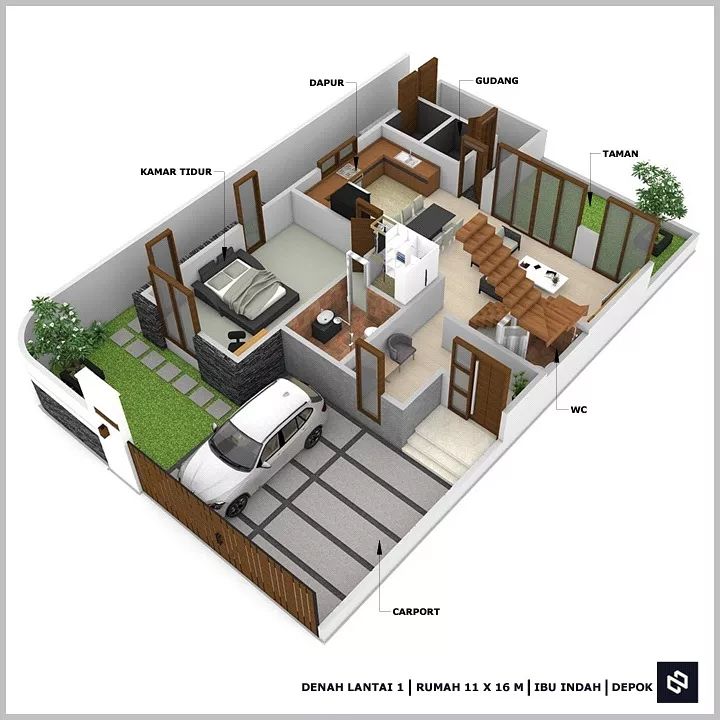 Desain rumah 11x16 Meter 2Lantai