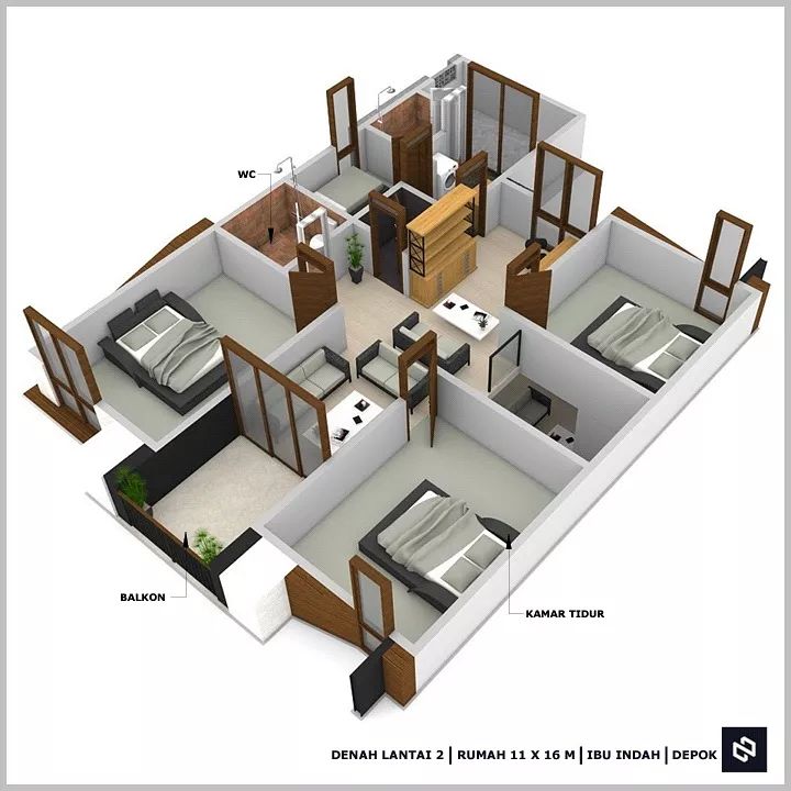 Desain rumah 11x16 Meter 2Lantai