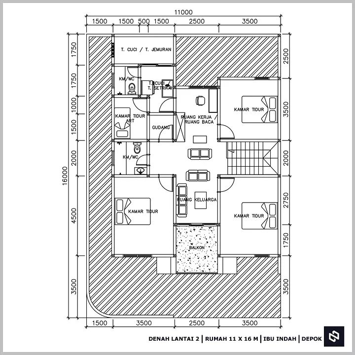 Desain rumah 11x16 Meter 2Lantai