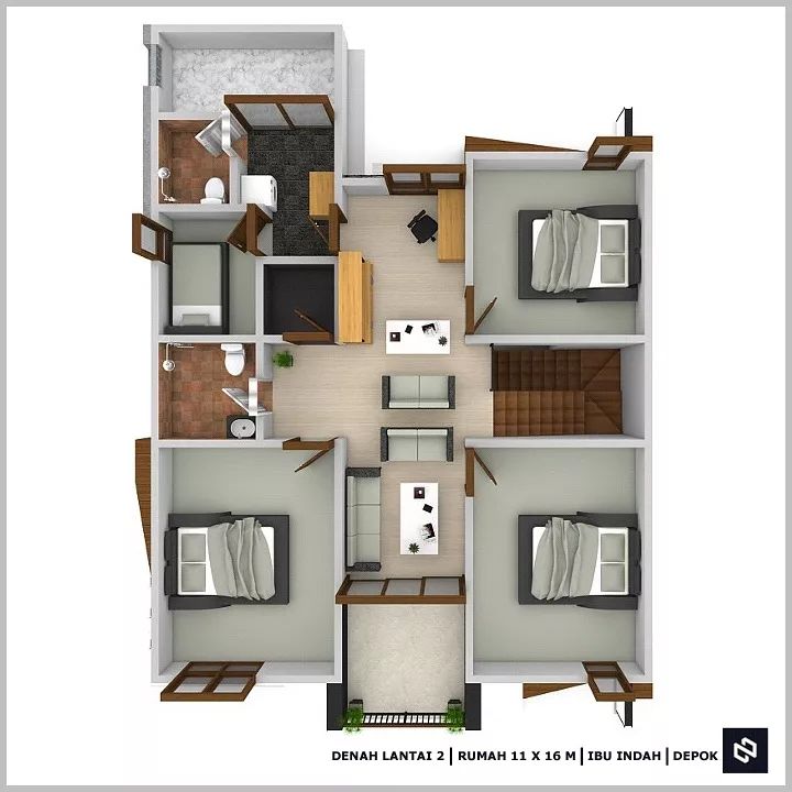 Desain rumah 11x16 Meter 2Lantai