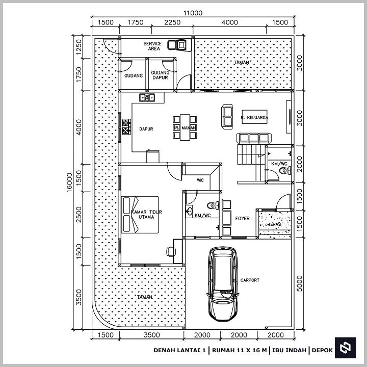 Desain rumah 11x16 Meter 2Lantai