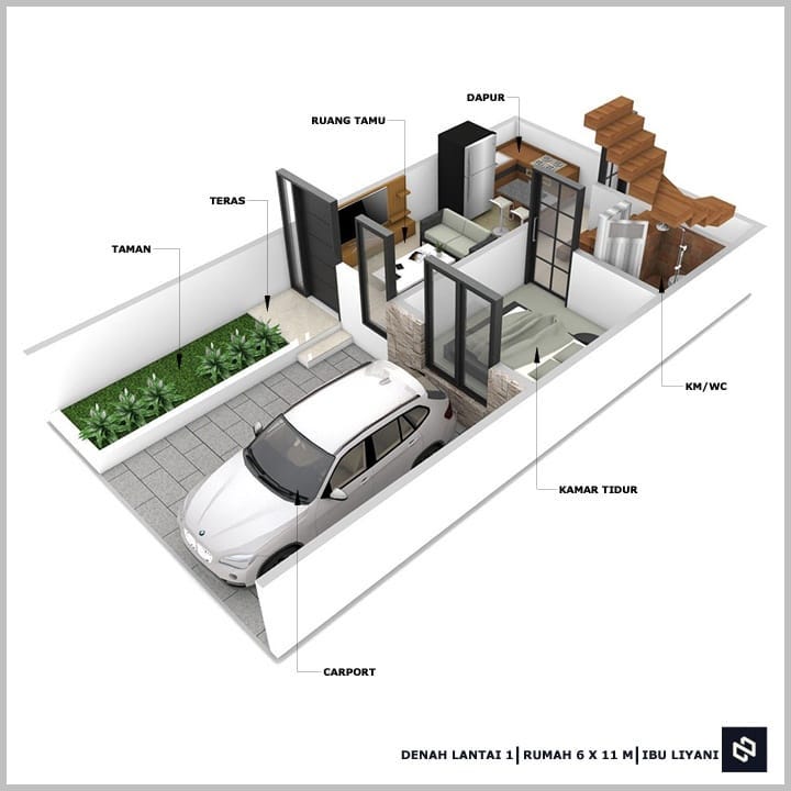 Desain rumah 6x11 Meter 2Lantai