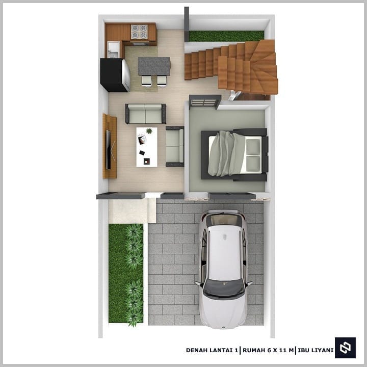 Desain rumah 6x11 Meter 2Lantai