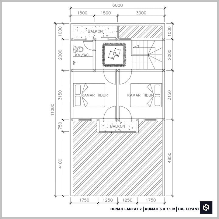 Desain rumah 6x11 Meter 2Lantai