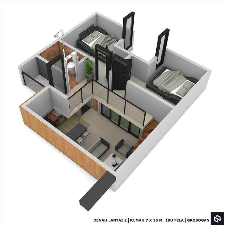 Desain rumah 7x15 Meter 2Lantai