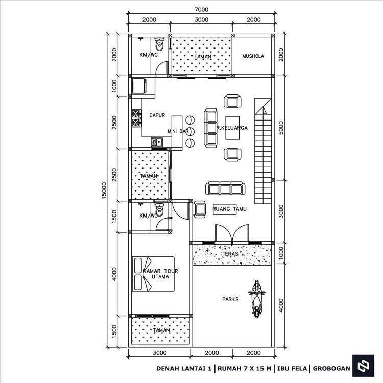 Desain rumah 7x15 Meter 2Lantai