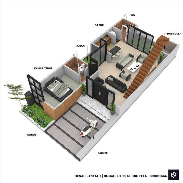 Desain rumah 7x15 Meter 2Lantai