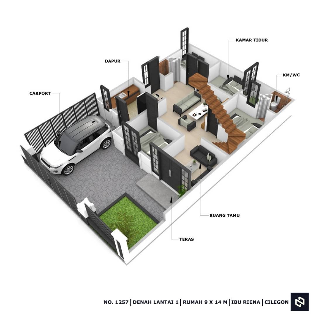 Desain rumah 9x14 Meter 1Lantai