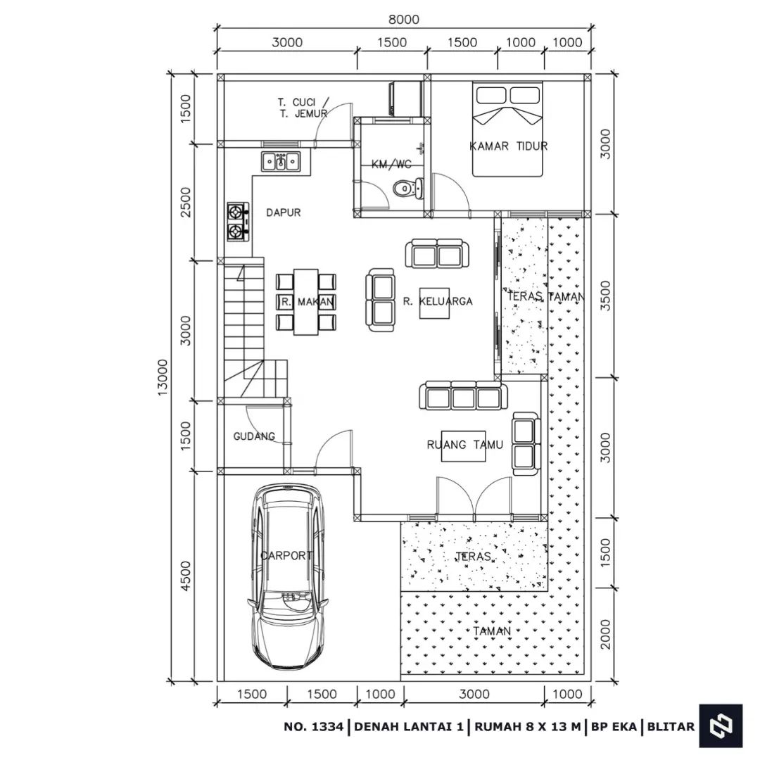 Desain rumah 8x13 Meter 2Lantai