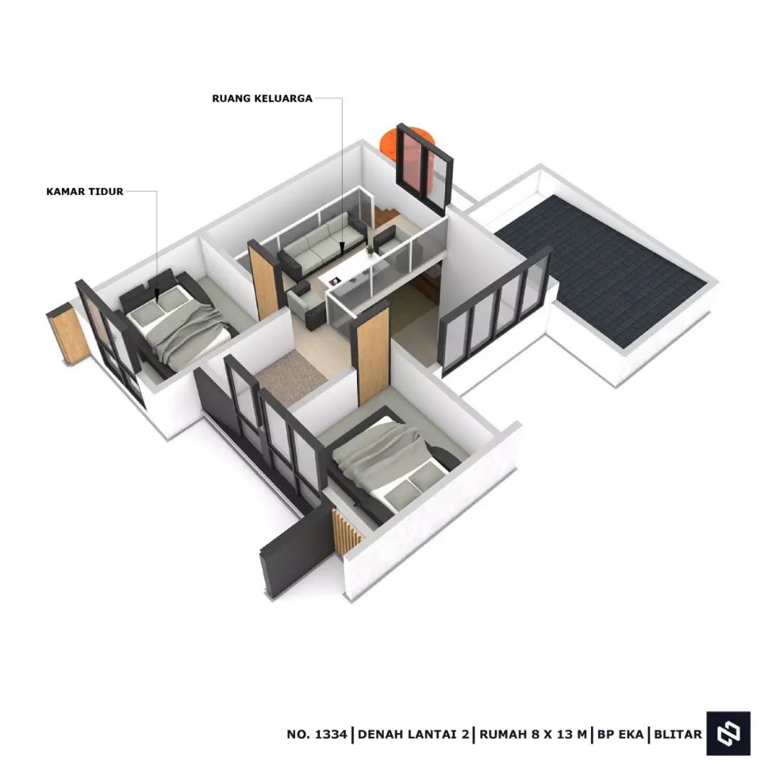 Desain rumah 8x13 Meter 2Lantai