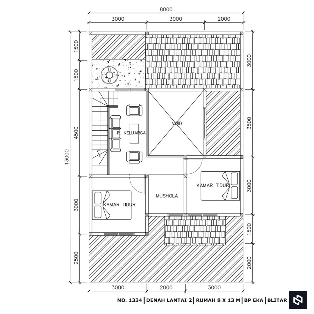 Desain rumah 8x13 Meter 2Lantai