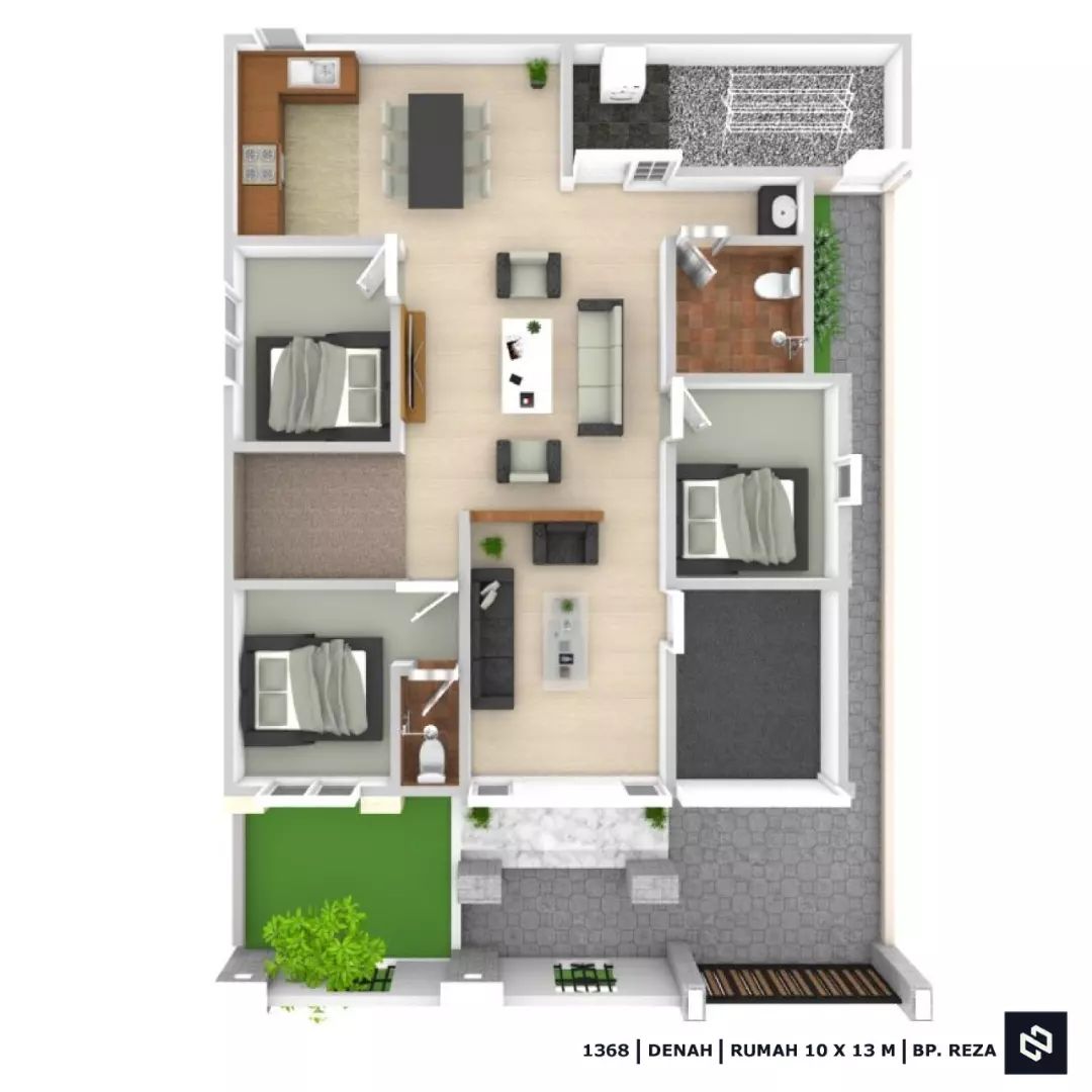 Desain rumah 10x13 Meter 1Lantai