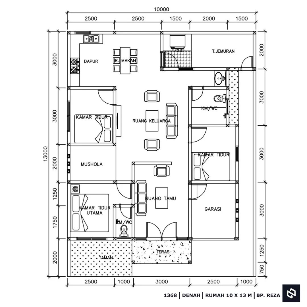 Desain rumah 10x13 Meter 1Lantai