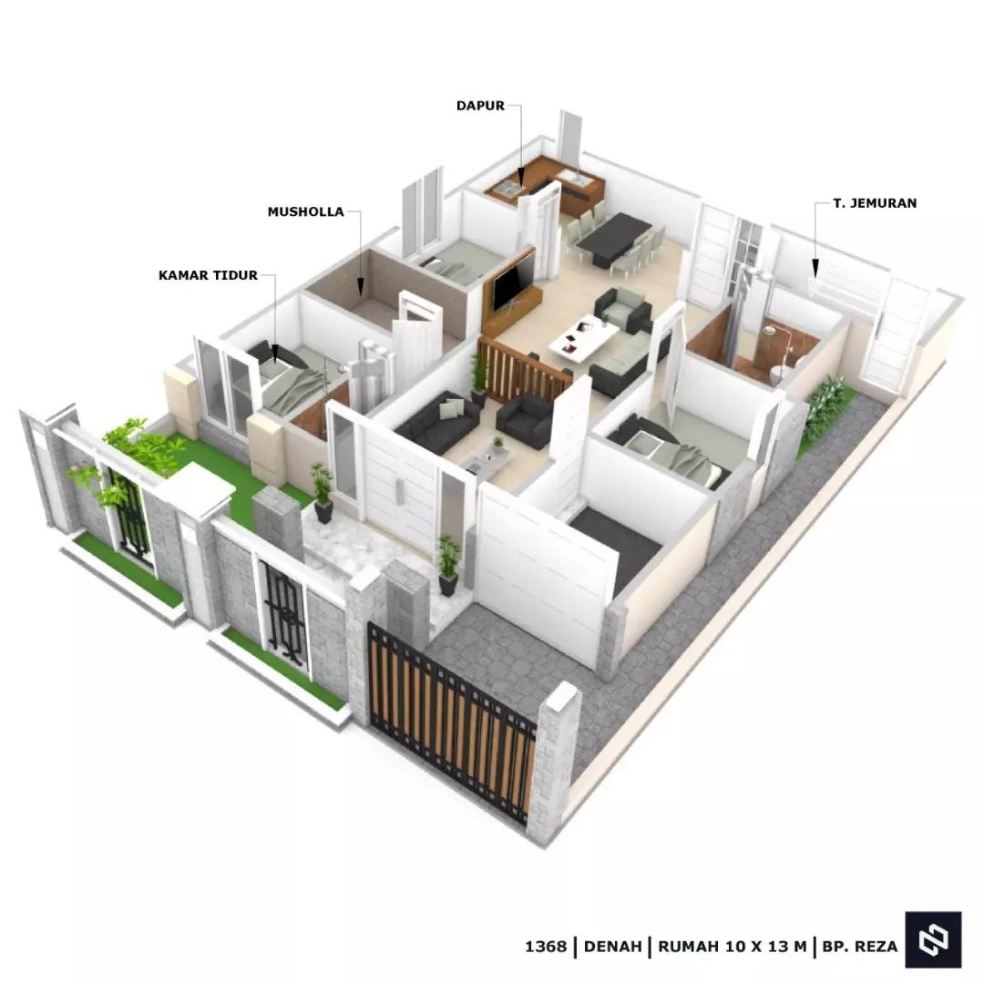 Desain rumah 10x13 Meter 1Lantai