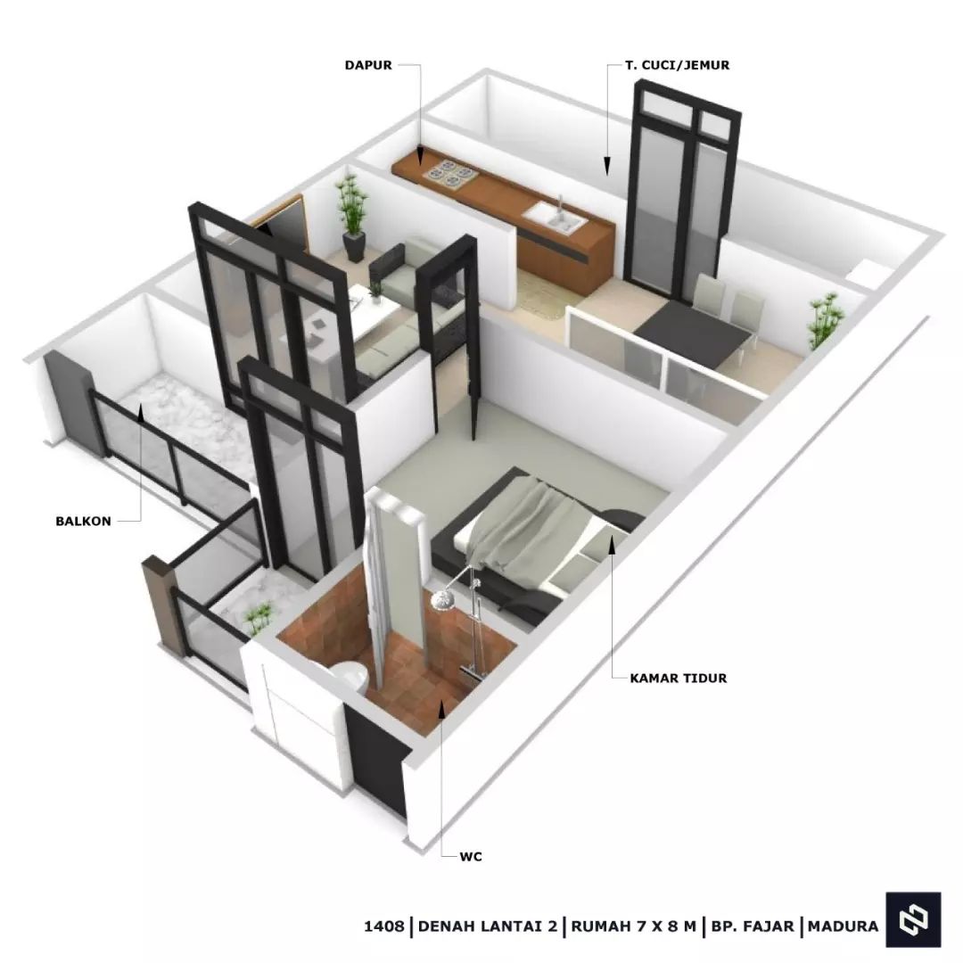 Desain rumah 7x8 Meter 2Lantai