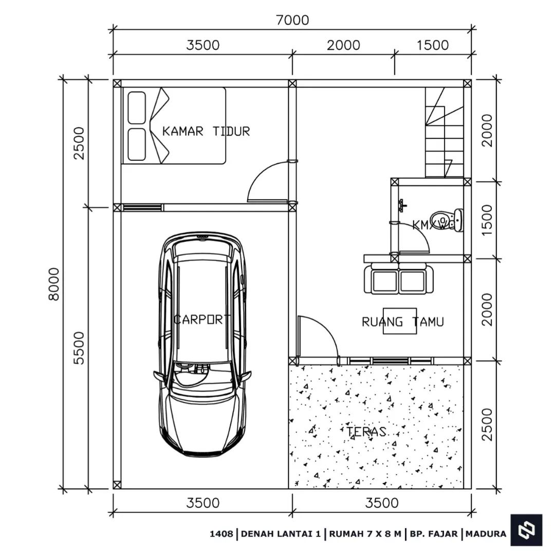 Desain rumah 7x8 Meter 2Lantai