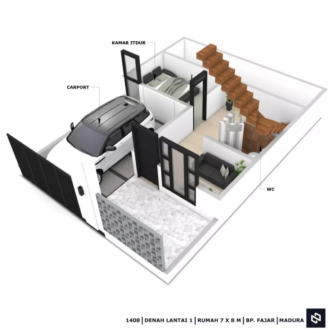 Desain rumah 7x8 Meter 2Lantai