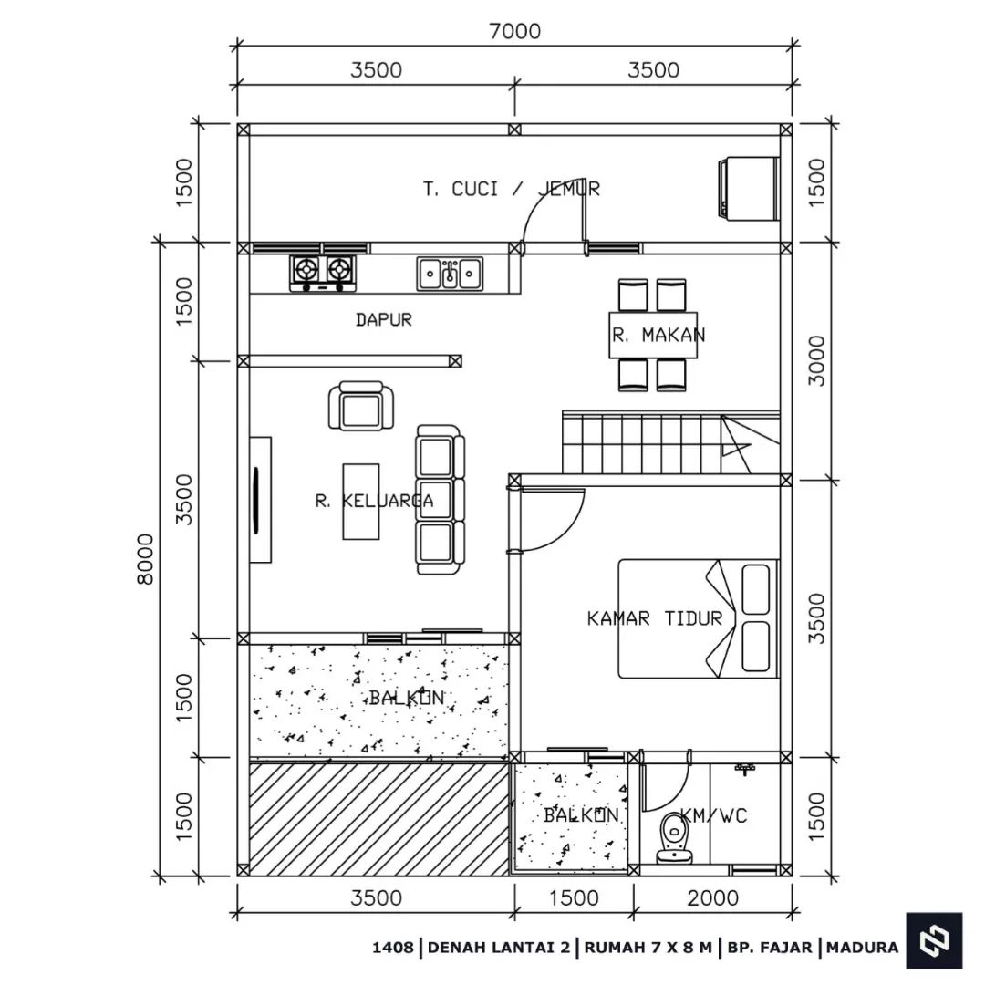 Desain rumah 7x8 Meter 2Lantai