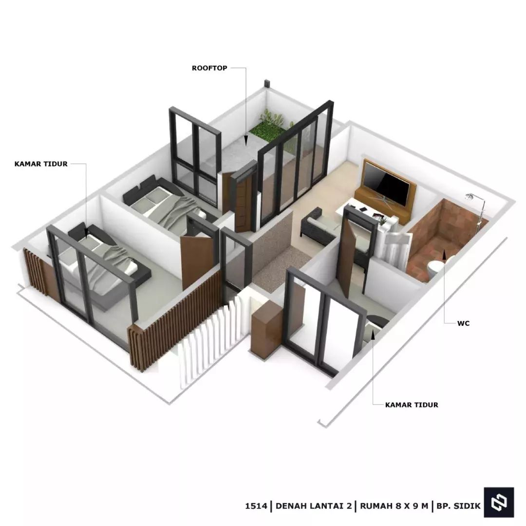 Desain rumah 8x9 Meter 2Lantai