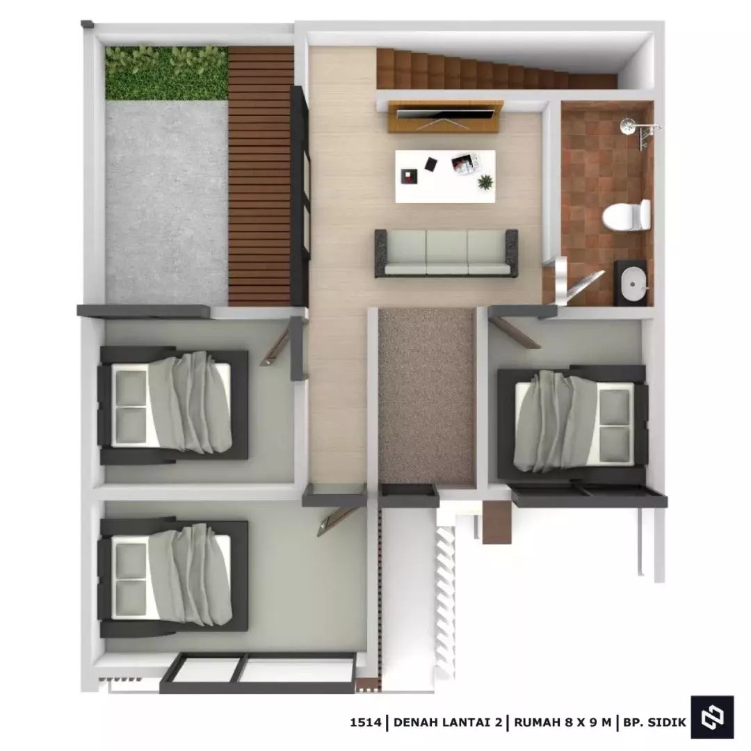 Desain rumah 8x9 Meter 2Lantai