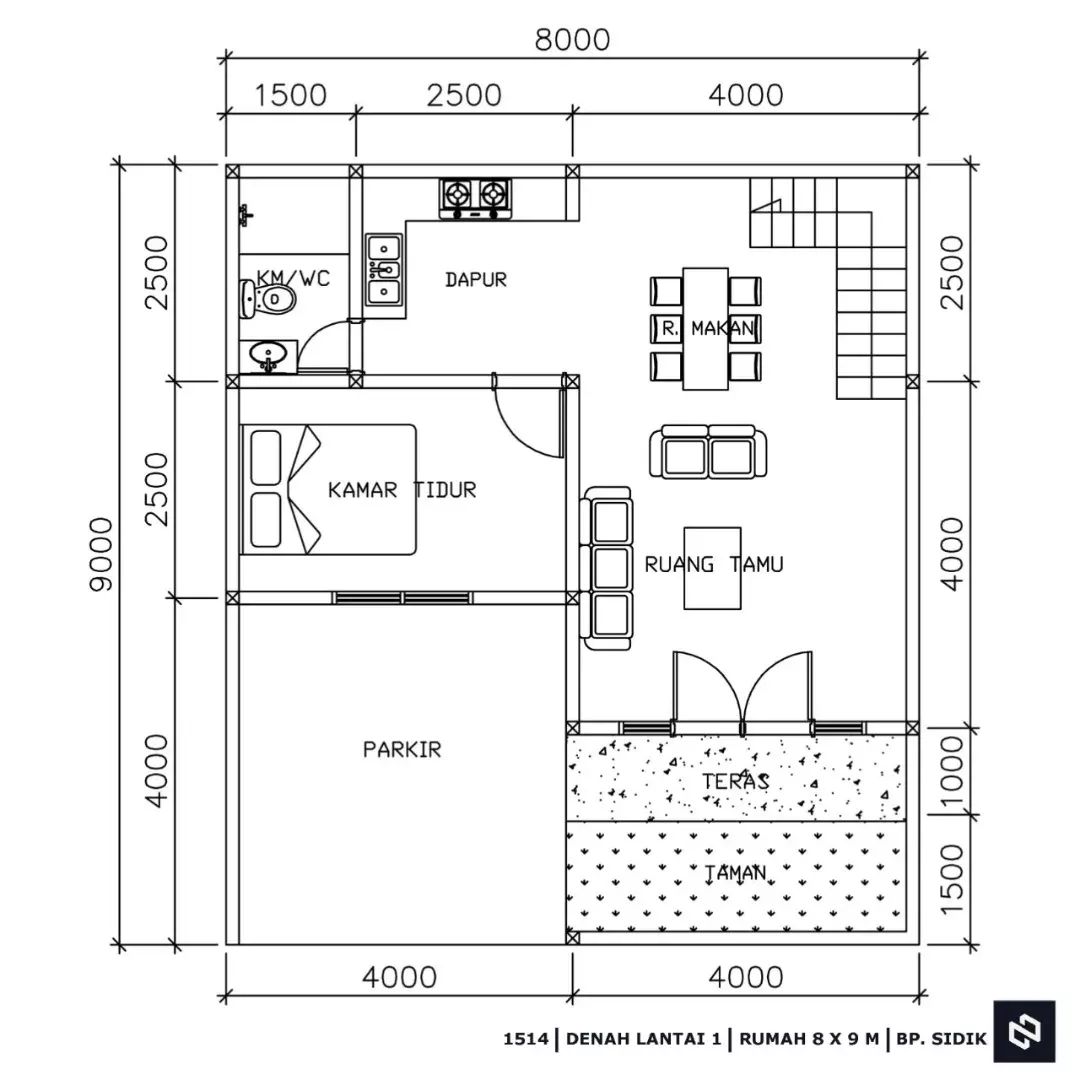 Desain rumah 8x9 Meter 2Lantai