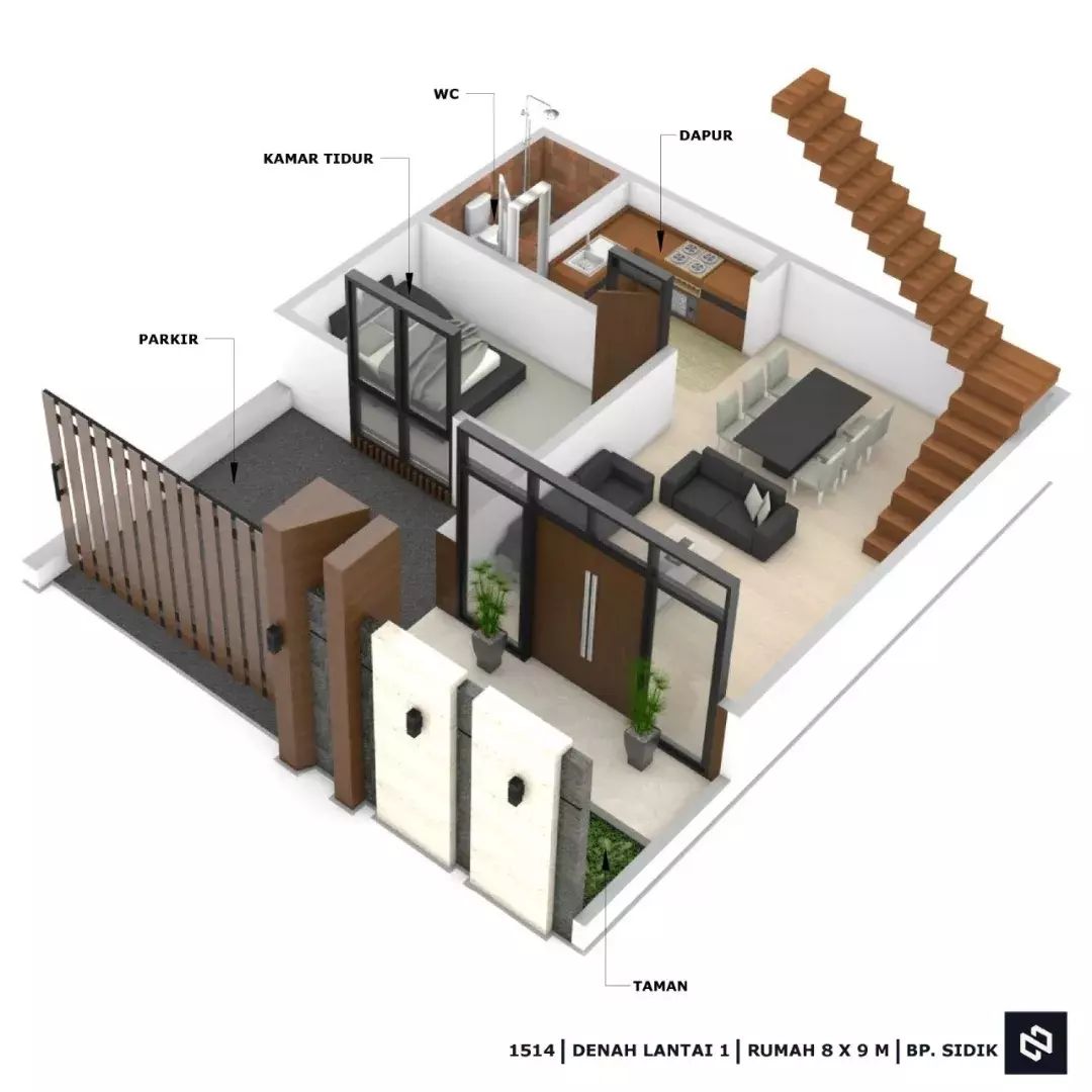 Desain rumah 8x9 Meter 2Lantai