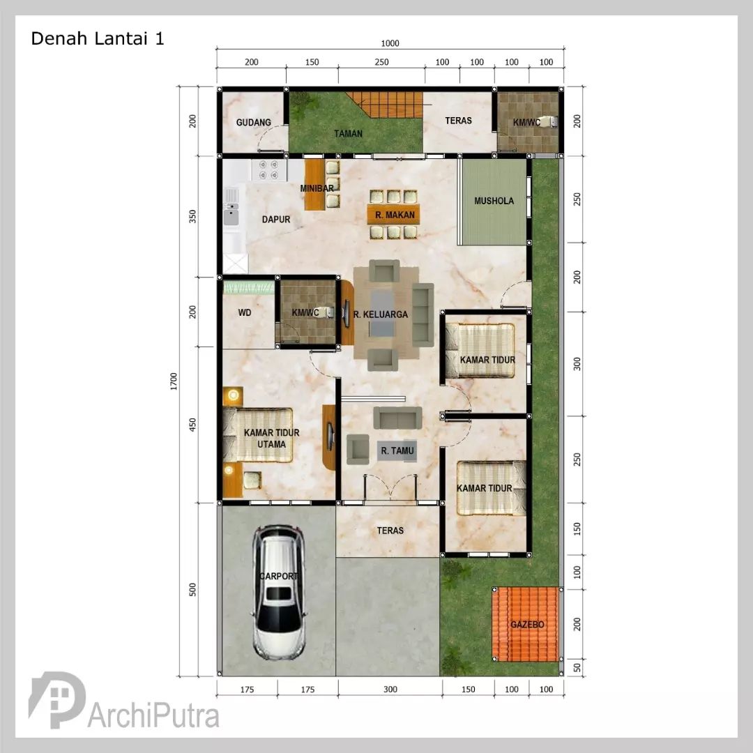 Desain rumah 10x17 Meter 1Lantai