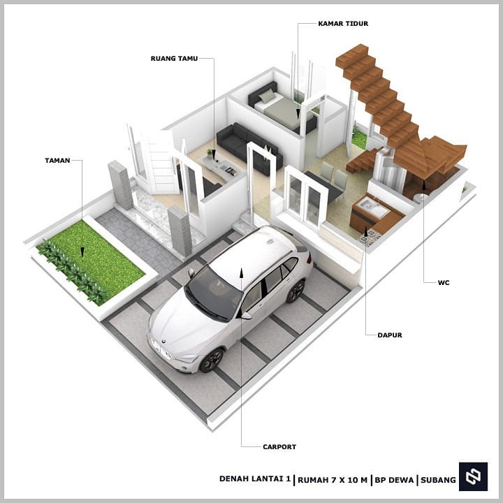 Desain rumah 7x10 Meter 2Lantai