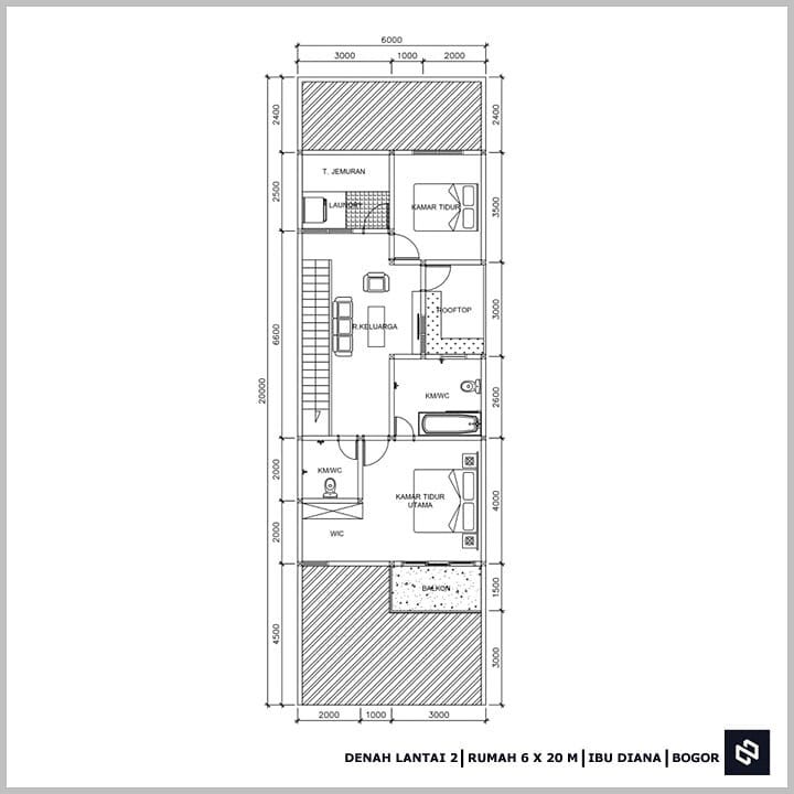 Desain rumah 6x20 Meter 2Lantai