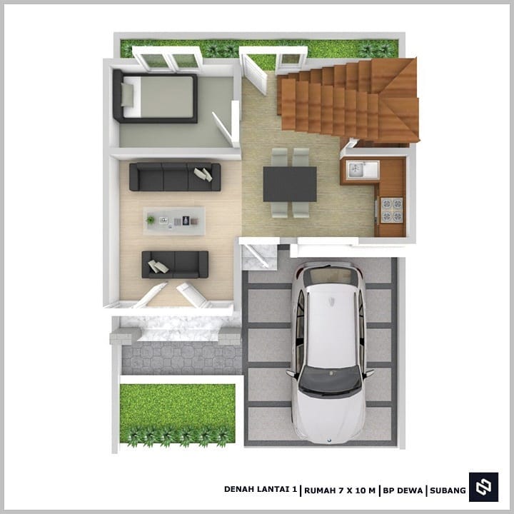 Desain rumah 7x10 Meter 2Lantai