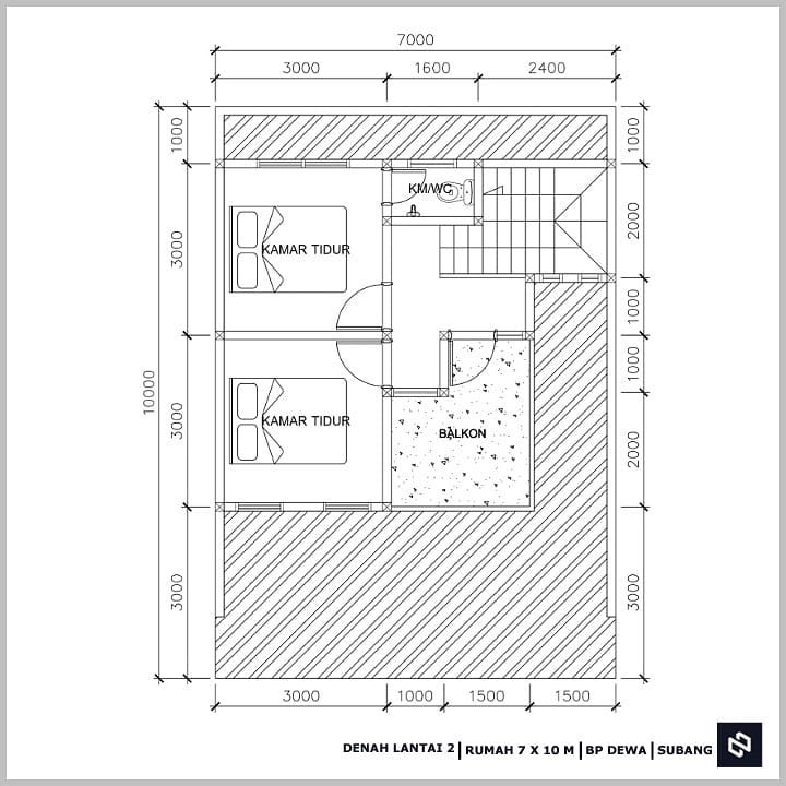 Desain rumah 7x10 Meter 2Lantai