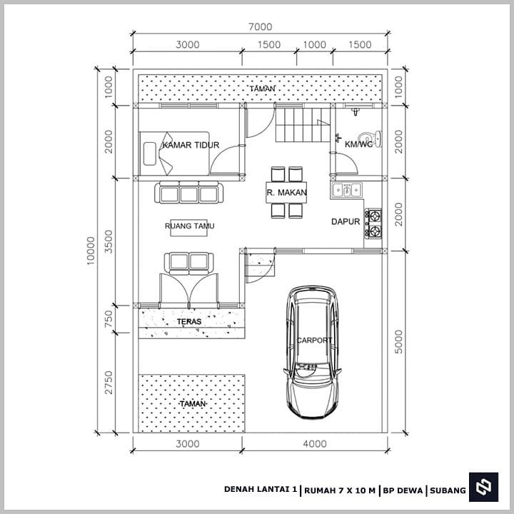 Desain rumah 7x10 Meter 2Lantai