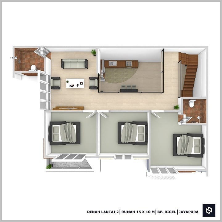 Desain rumah 15x10 Meter 2Lantai