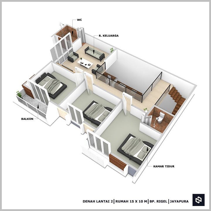 Desain rumah 15x10 Meter 2Lantai