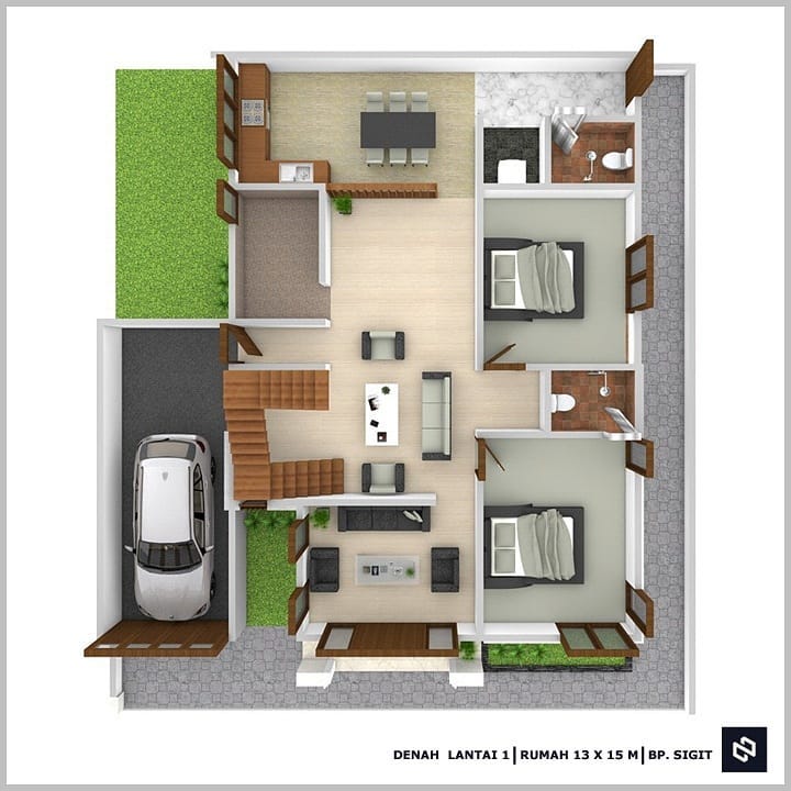 Desain rumah 13x15 Meter 2Lantai