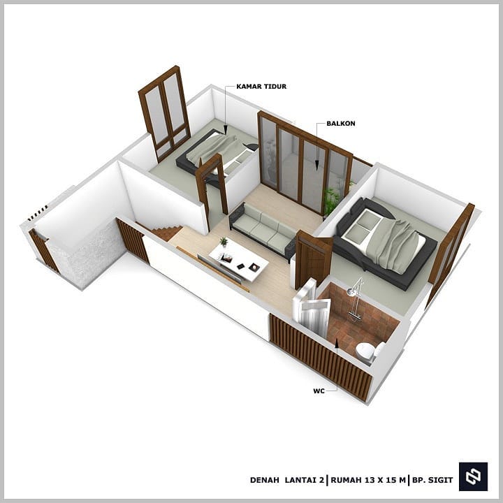 Desain rumah 13x15 Meter 2Lantai