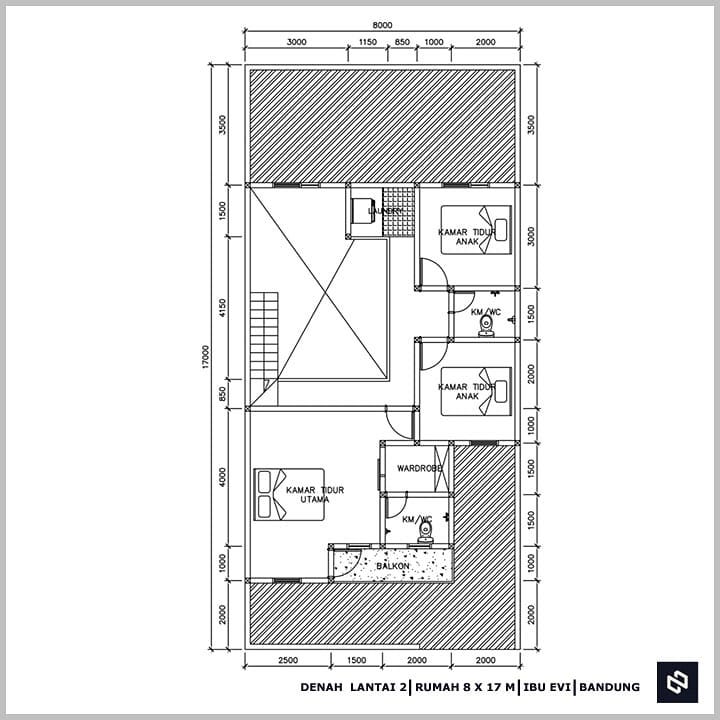 Desain rumah 8x17 Meter 2Lantai