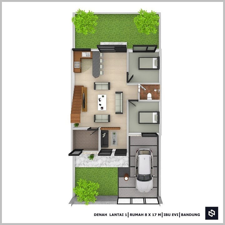 Desain rumah 8x17 Meter 2Lantai