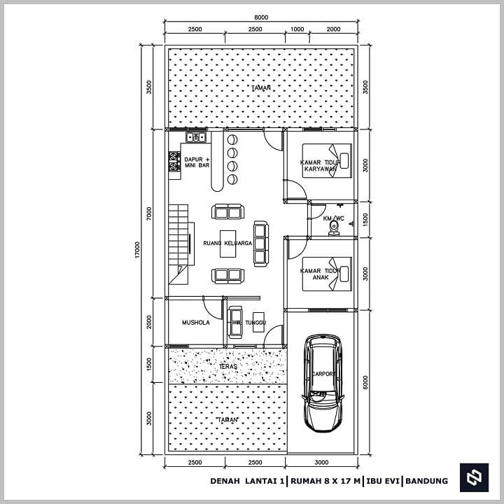 Desain rumah 8x17 Meter 2Lantai