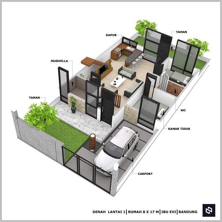 Desain rumah 8x17 Meter 2Lantai