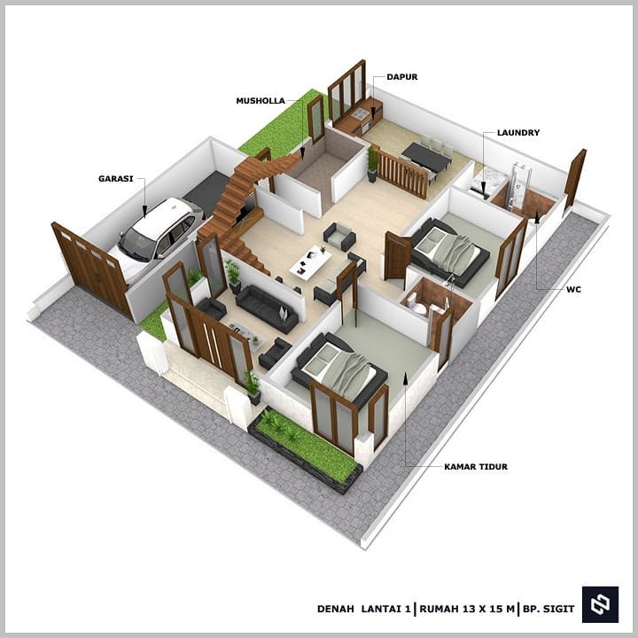 Desain rumah 13x15 Meter 2Lantai